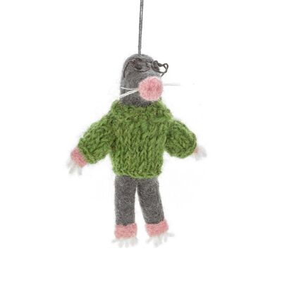 Fieltro hecho a mano Milo the Mole Hanging Woodland Decoration