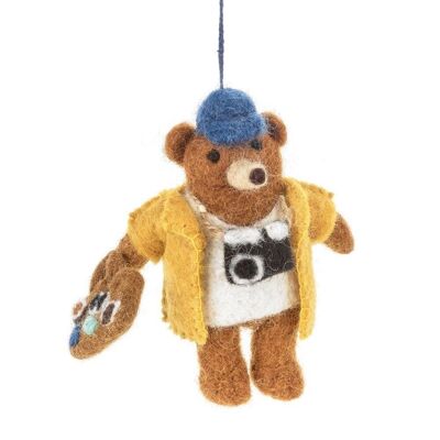 Decoración colgante hecha a mano de fieltro Teddy el oso turístico