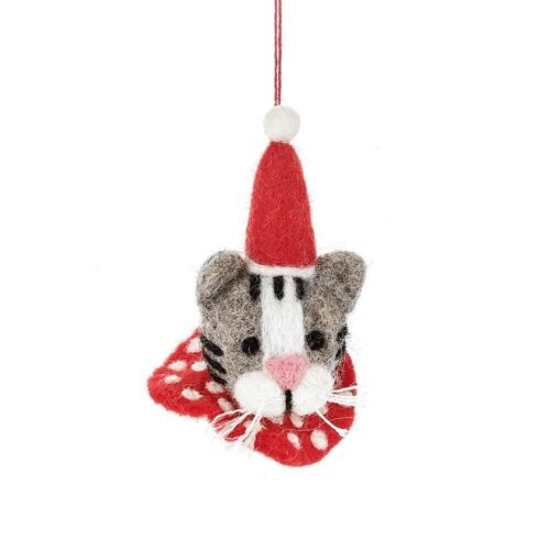 Handmade Felt Clarence the Christmas Cat Hanging Decoration