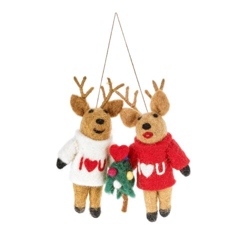 Handmade I Love You, Deer Hanging Couples Christmas Decoration