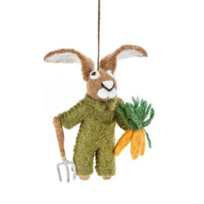 Handmade Felt Gordon the Gardening Hare Hanging Decoration