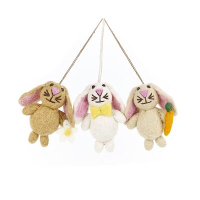 Mini coniglietti pasquali in feltro fatti a mano (set di 3) decorazioni