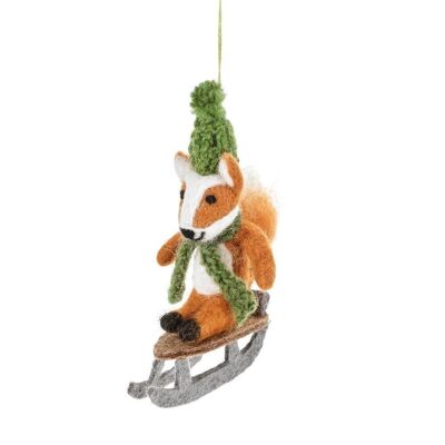 Handmade Felt Sledging Fox Hanging Christmas Decoration