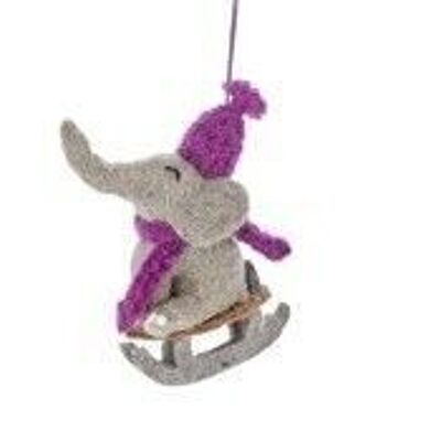 Handmade Felt Sledging Elephant Hanging Decoration