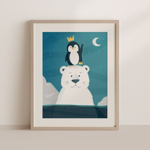 cadeau naissance - L’Ours et le Pingouin - 30x40cm