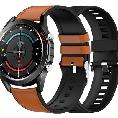 Smartwatch Elegance 2 cuir marron / bracelets silicone noir