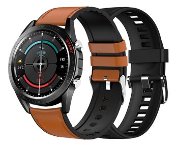 Smartwatch Elegance 2 cuir marron / bracelets silicone noir 1