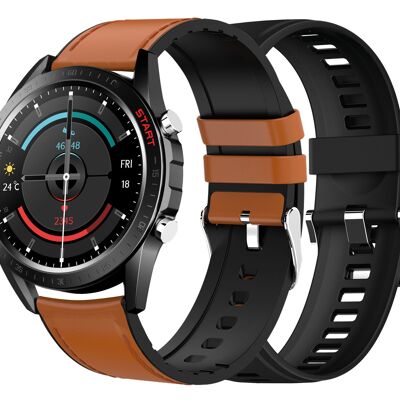 Smartwatch Elegance 2 braunes Leder / schwarze Silikonbänder