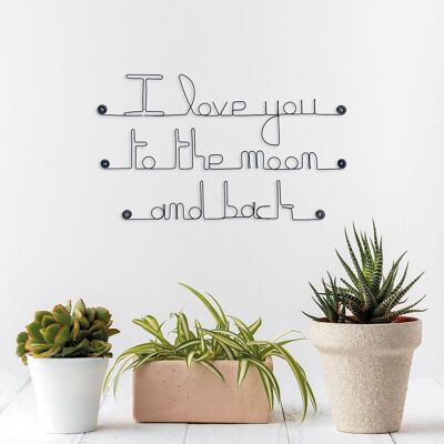 Wanddekoration – „Ich liebe dich bis zum Mond und zurück“ – Liebeszitat Valentinstag / Muttertag – zum Anstecken – Wandschmuck