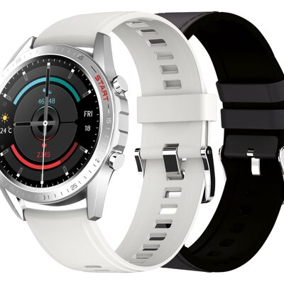 Smartwatch Elegance 2 cuir noir / bracelets silicone blanc