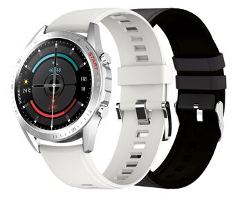 Smartwatch Elegance 2 cuir noir / bracelets silicone blanc 1