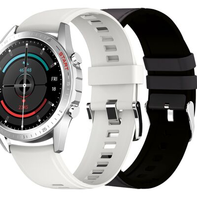 Smartwatch Elegance 2 schwarzes Leder / weiße Silikonbänder