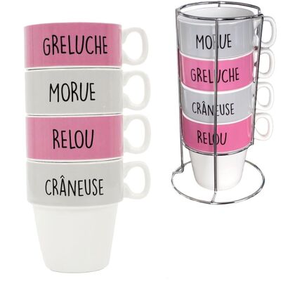 Ideal gift: Lot of 4 cups Greluche, Relou, Cod, Crâneuse