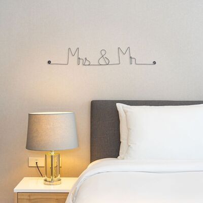 Cadeau Saint Valentin - Mariage: "Mrs & Mr" - Décoration Murale en fil de fer à punaiser - Bijoux de Mur