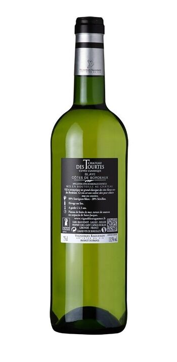 CHATEAU DES TOURTES, CUVEE CLASSIQUE, BLAYE COTES DE BORDEAUX, BLANC 750mL 4