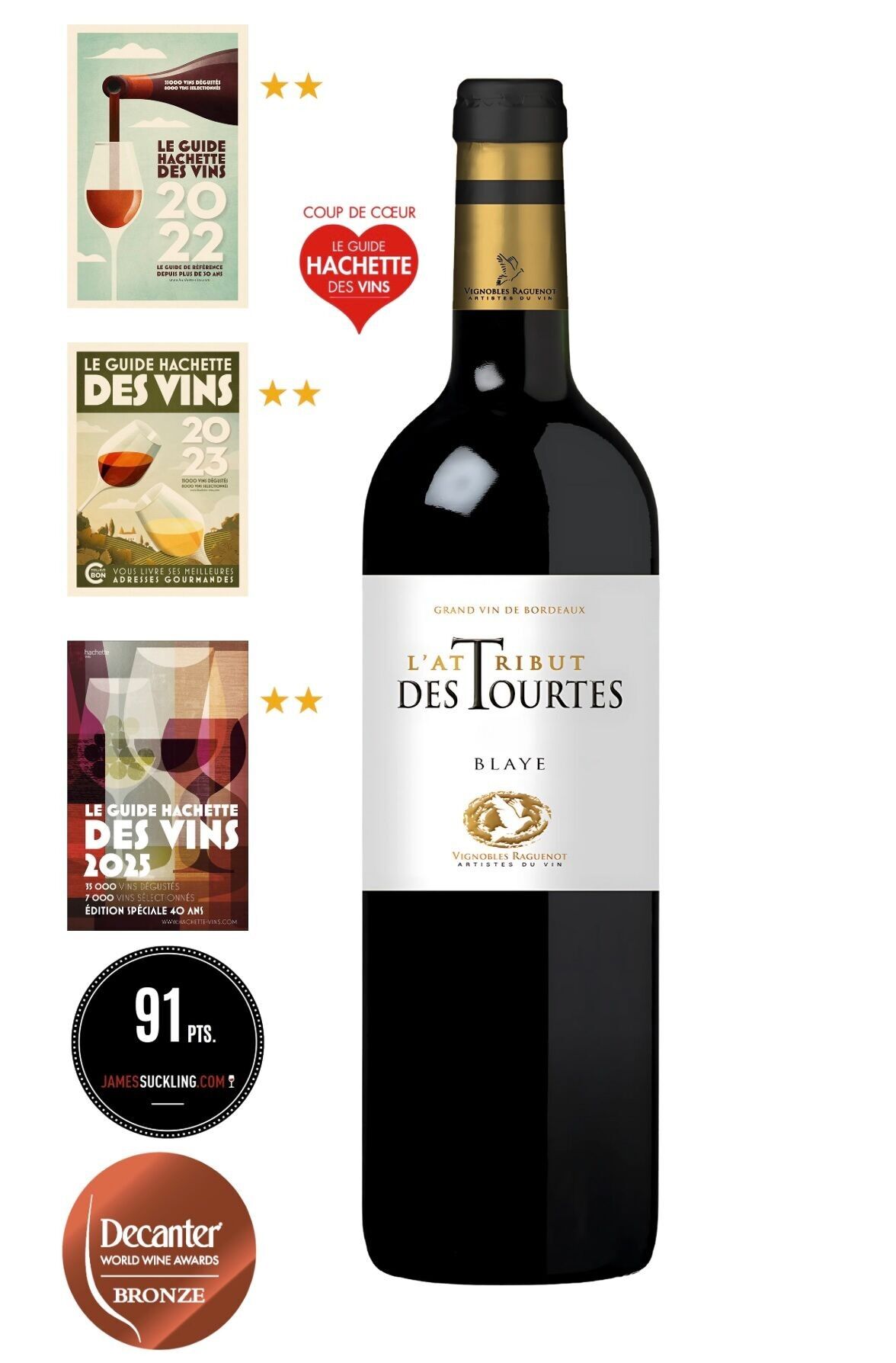 CUVÉE L'ATTRIBUT DES TOURTES, Château des Tourtes, AOC Blaye,  Merlot, Cabernet Sauvignon, 750 ml.