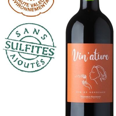 VIN'ATURE, AOC Blaye Côtes de Bordeaux, Sin sulfitos añadidos, Merlot, Cabernet Sauvignon, Malbec, 750ml
