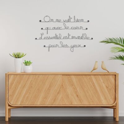 Wire Wall Decoration - Quote “We only see clearly with the heart. The essential is invisible to the eyes" - Saint Éxupéry - Valentine's Day / Wedding Gift - to pin