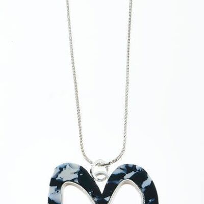 Long chain silver-plated black / white heart 70cm