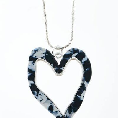 Long chain silver-plated black / white heart 70cm