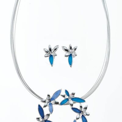 Set of rhodium-plated, blue tone