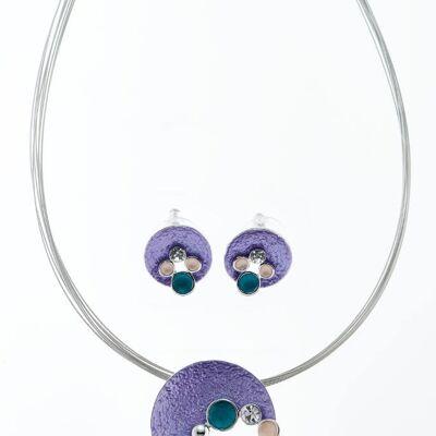 Set of rhodium-plated lavender / colored