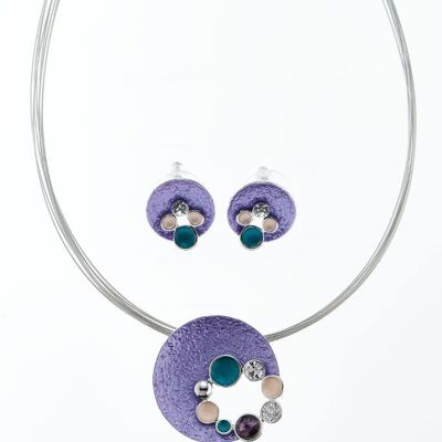 Set of rhodium-plated lavender / colored