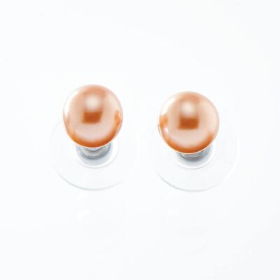 Pendientes de botón chapado en rodio albaricoque perla albaricoque