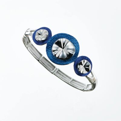 Elastic bracelet, rhodium-plated, blue tone