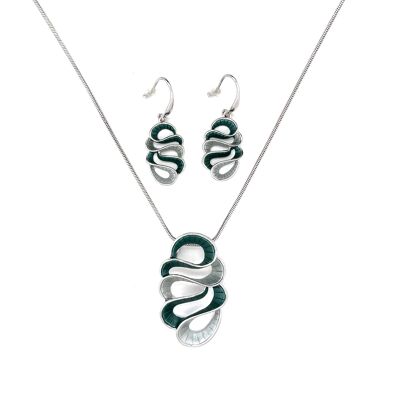 Rhodium-plated set, matt green