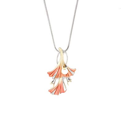 Necklace rhodium-plated orange / crystal pearl white