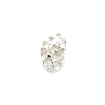 Bague élastique en métal argenté, crème mat / cristal