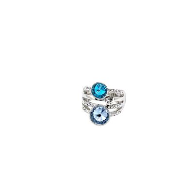 Bague élastique rhodiée bleu / cristal