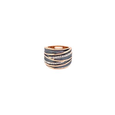 Elastic ring, rose gold-plated, gray / crystal