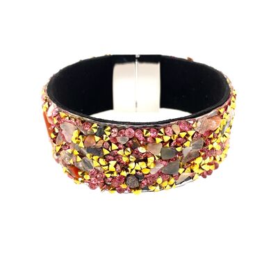 Bracelet cuir noir / Magnetv multicolore.