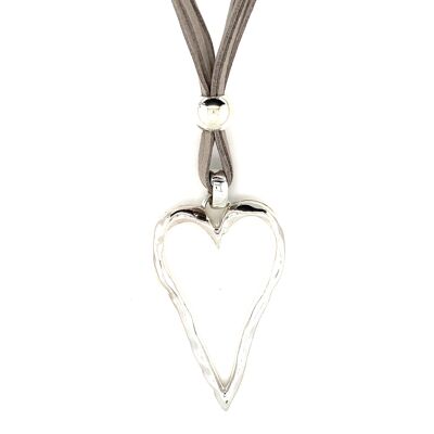 Chain vs / heart / gray leather cord about 70cm