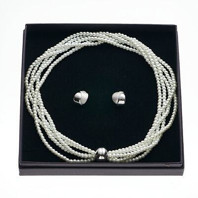 Set of rhodium-plated white pearl white with case