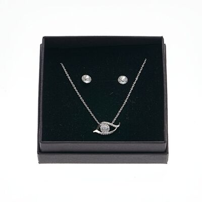 Set of rhodium-plated crystal eye with case