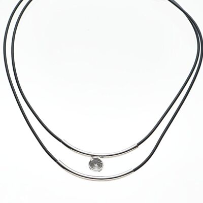 Rhodium-plated, brushed crystal necklace