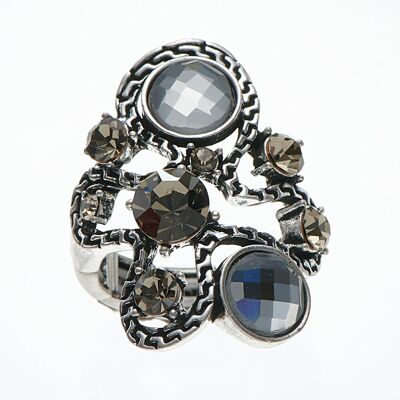 Anello elastico argentato oxi-argento / diamante nero