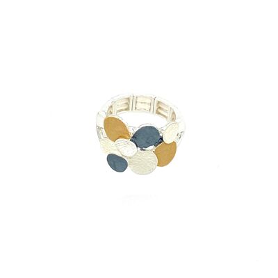 Elastic silver-plated tri-color ring