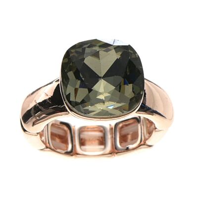 Elastic ring, rose gold-plated, emerald Swarovski stones