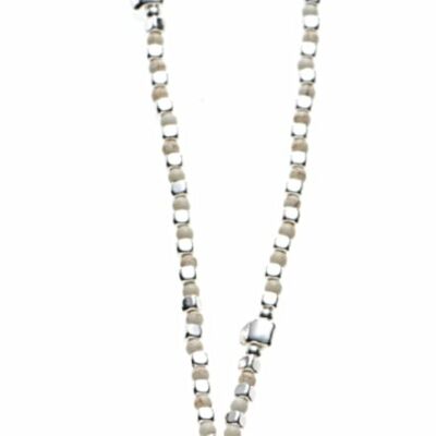 Long chain silver-plated white heart 75cm