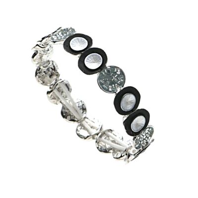 Elastic bracelet rhodium-plated black / white