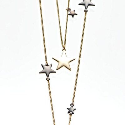 Long chain gold-plated black / crystal moon & stars 75cm
