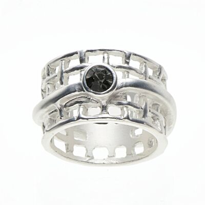 Elastic silver-plated ring, matt black diamond