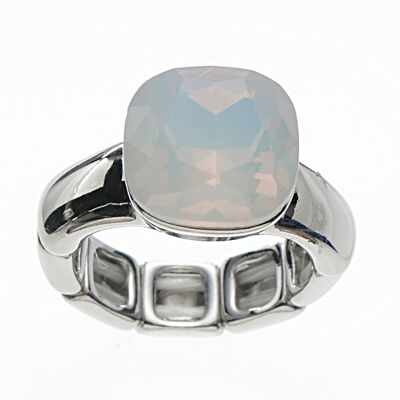 Ring elastic rhodium-plated opal Swarovski stones