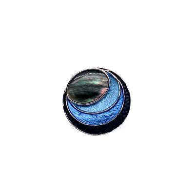 Ring elastic band rh / blue / mother-of-pearl