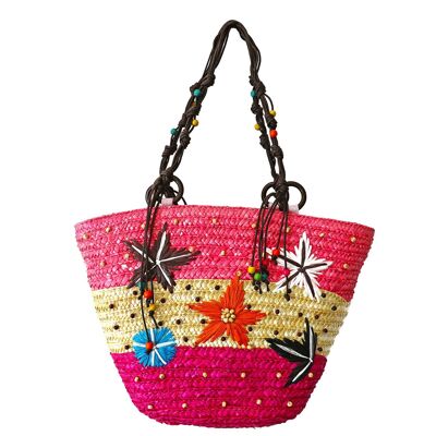 Bolso cesta rosa / multi