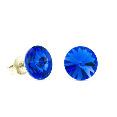 Ear stud crystal stone 8mm - sapphire